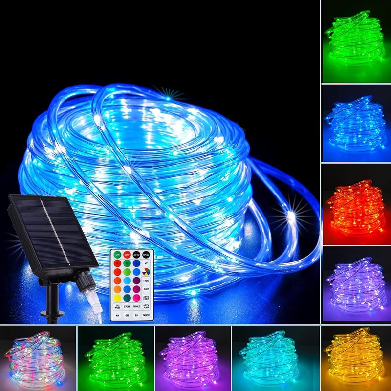 Vigdur 66FT Solar Rope Lights Outdoor - 200 LEDs 18 Color Changing Fairy Lights Outdoor Waterproof with Remote & Timer & 8 Lighting Modes, Solar String Lights for Xmas Garden Fence Tree Party - Image 1